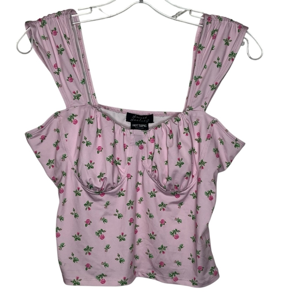 Hot Topic Sweet Society Pink Roses Top Size L Tank Top Cropped
